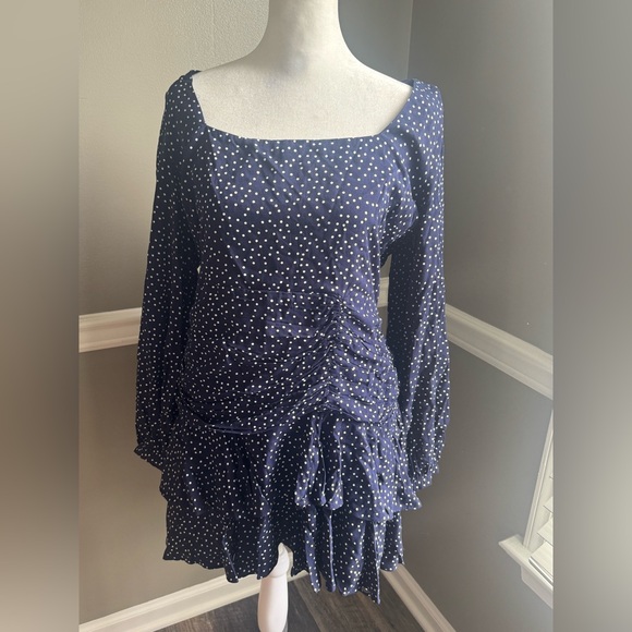 BLOOMINGDALES AQUA Women's Ruffle Polka‎ Dot Dress Color Navy Size XL - Picture 1 of 5